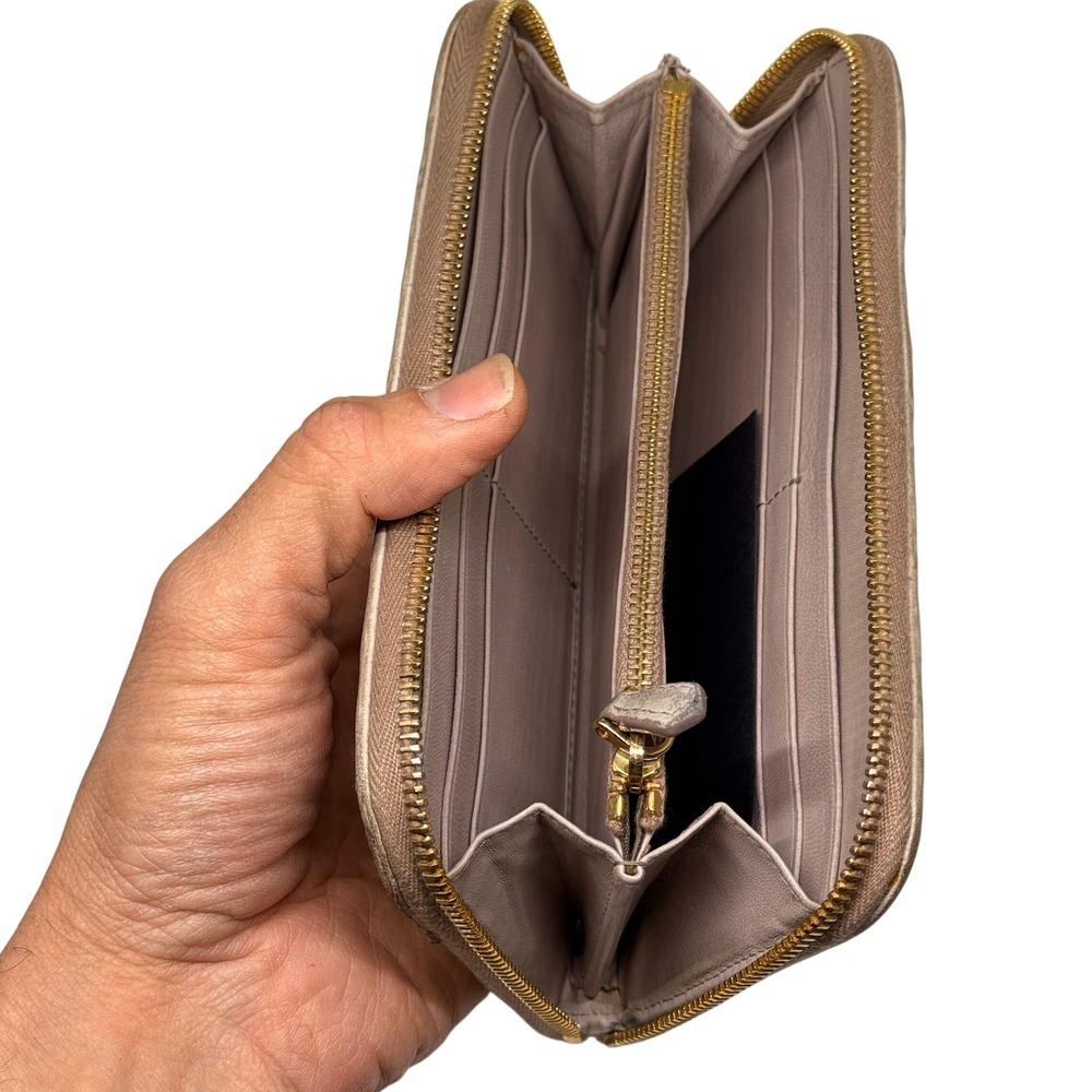 Prada Gaufre Nappa Leather Zip Around Wallet Beige‎ Gold Tone - Picture 5 of 13